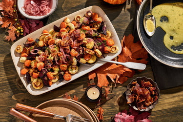 Roasted Root Veg with Warm Bacon-Herb-Vinaigrette