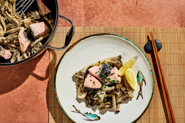 One Pan Japanese Steamed Salmon & Mushrooms
